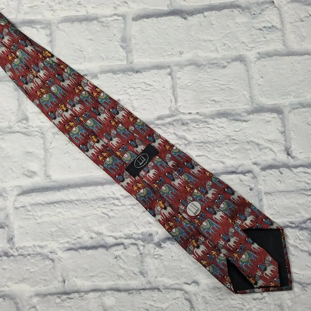 Dunhill Silk Primitive Horse & Elephant Print Tie